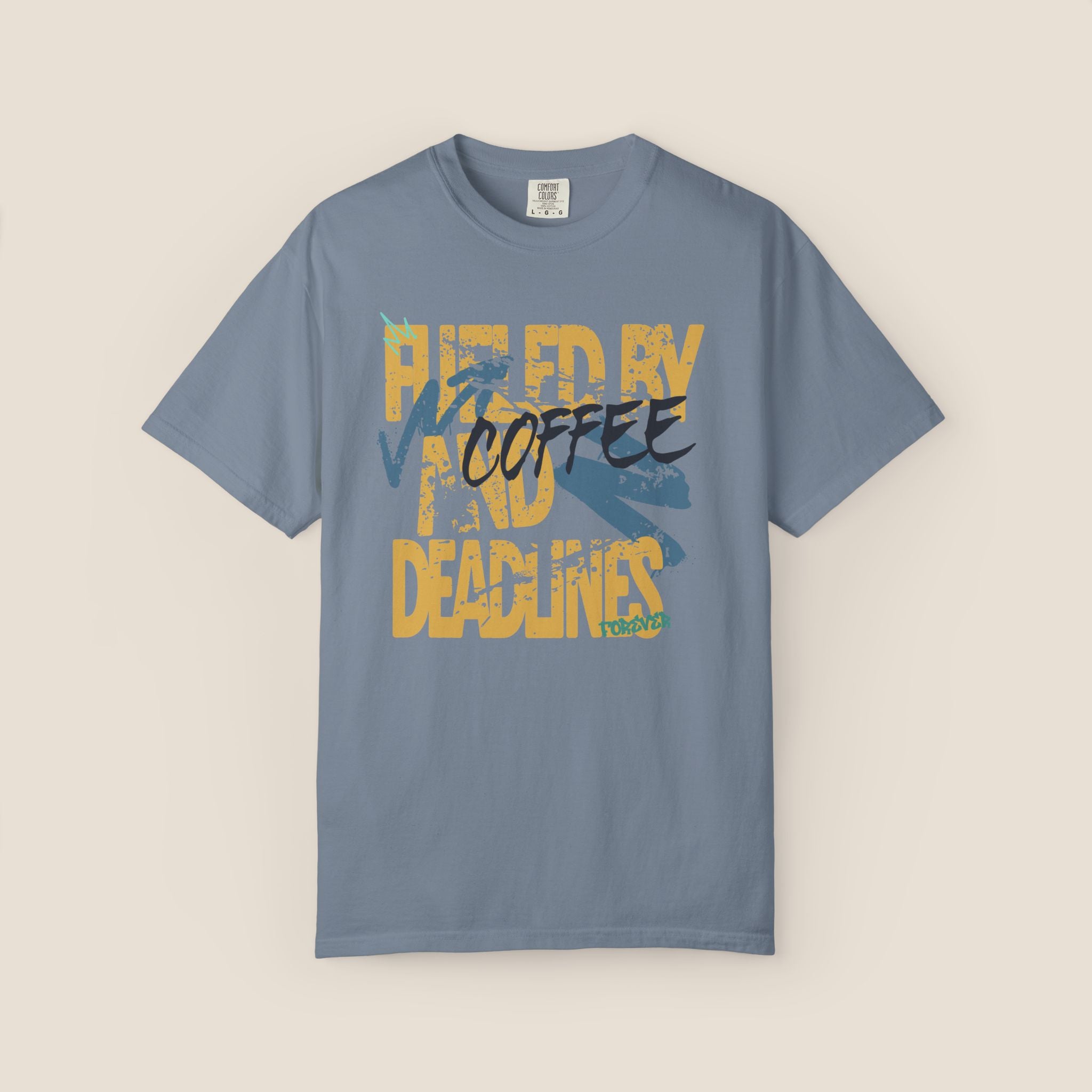 Fueled By Coffee And Deadlines Shirt | Vintage Tee | Distressed Streetwear Graphic | Funny Office Work Gift | Oversized Student Top