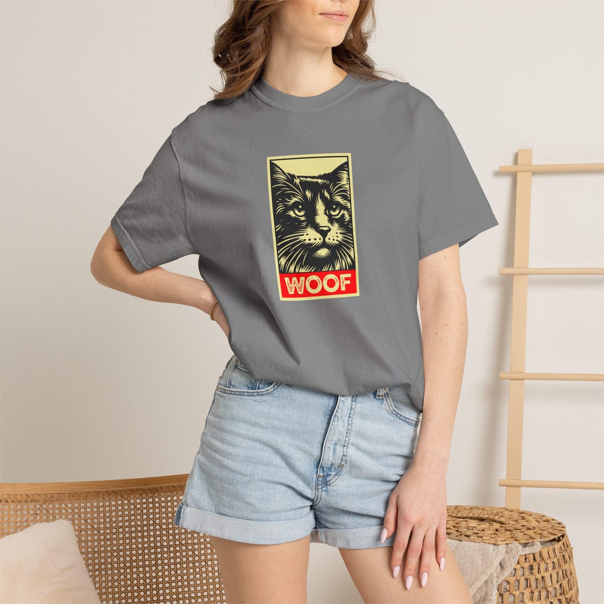 WOOF! Cat T-Shirt | Funny Cat Lover Gift | Ironic Cat Tee