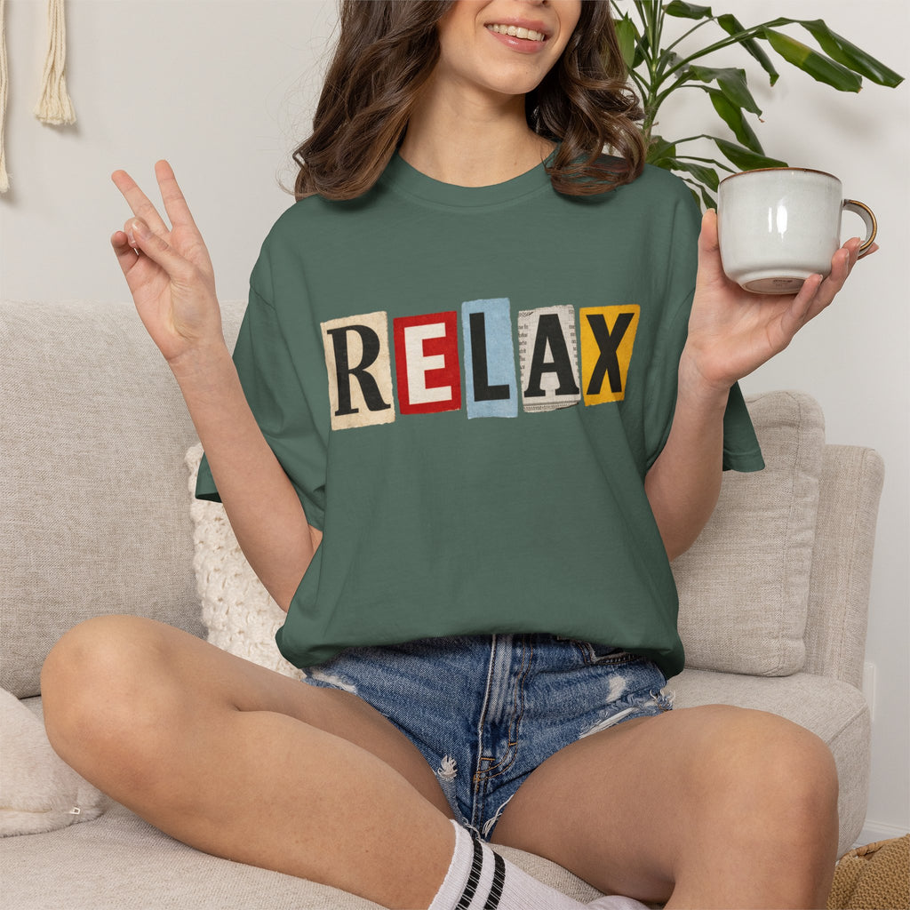 RELAX Ransom Note T-Shirt | Retro Magazine Cutout Font