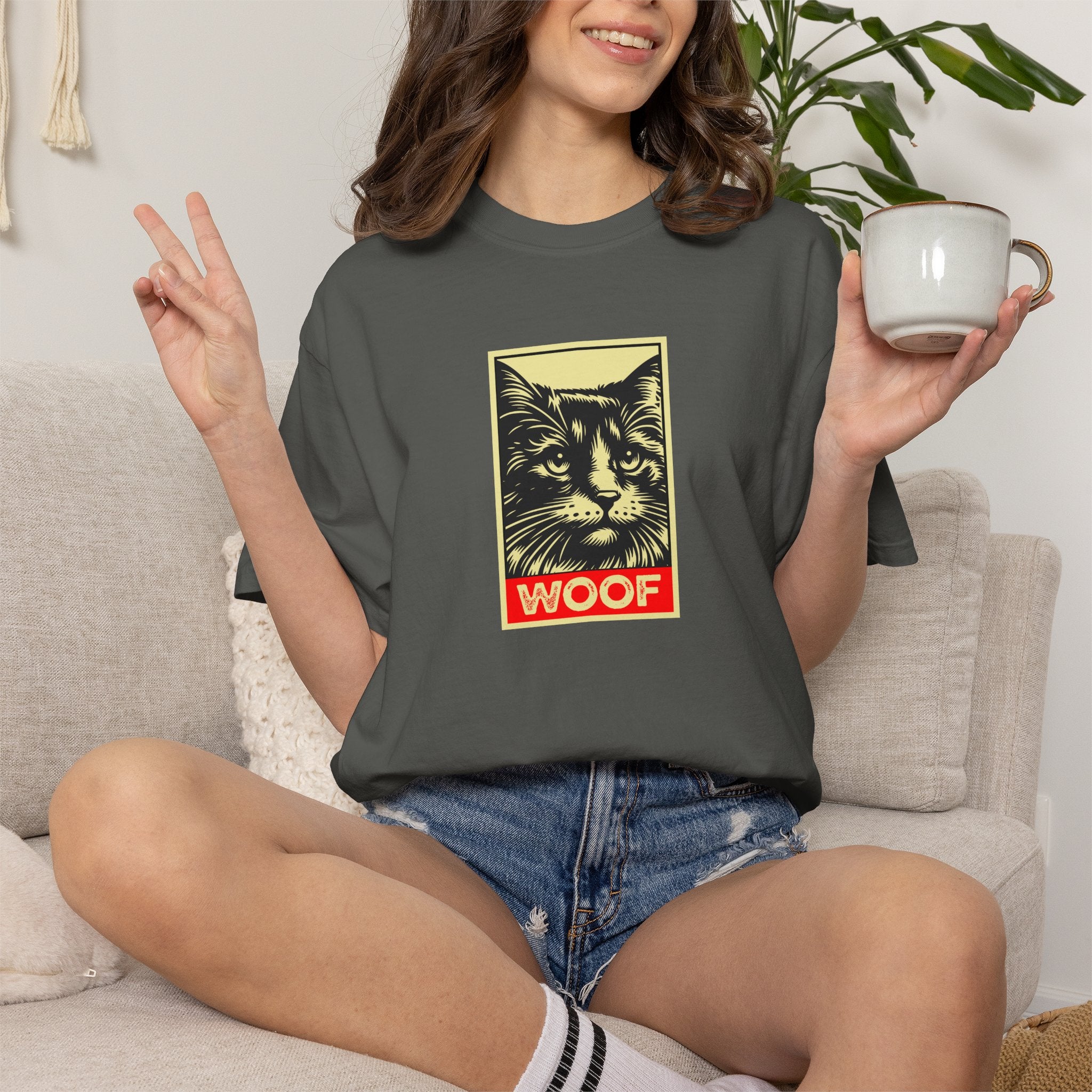 WOOF! Cat T-Shirt | Funny Cat Lover Gift | Ironic Cat Tee