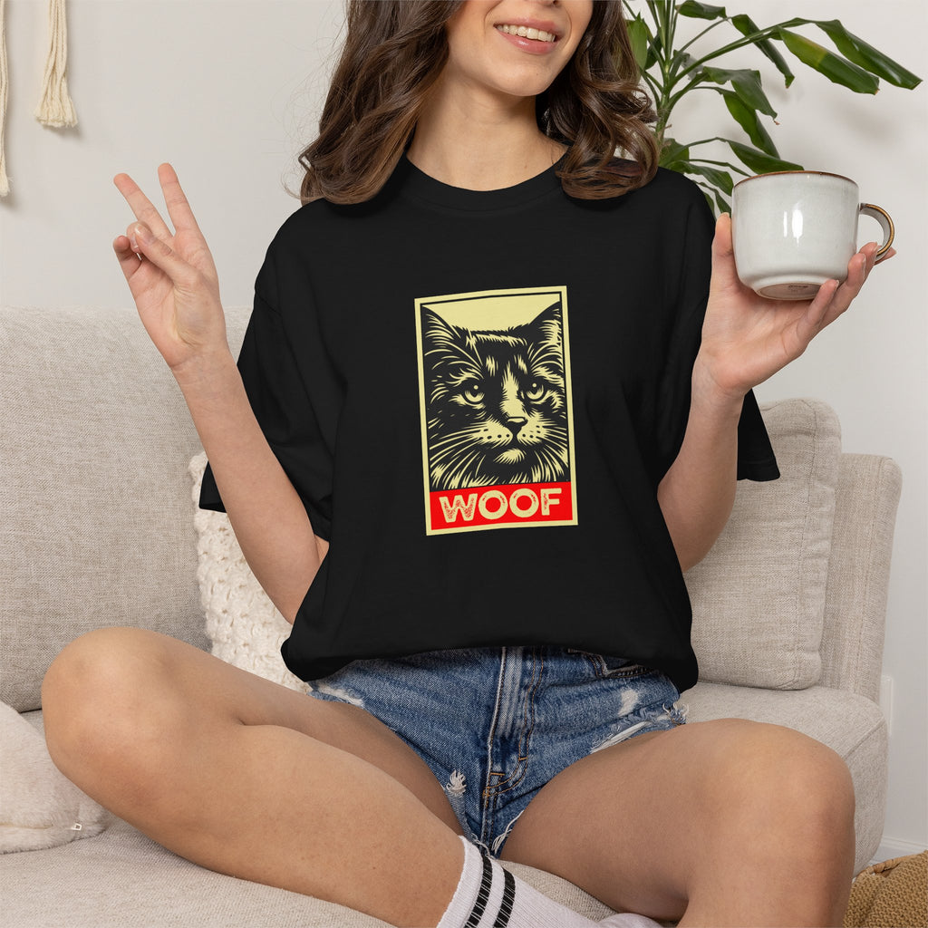 WOOF! Cat T-Shirt | Funny Cat Lover Gift | Ironic Cat Tee