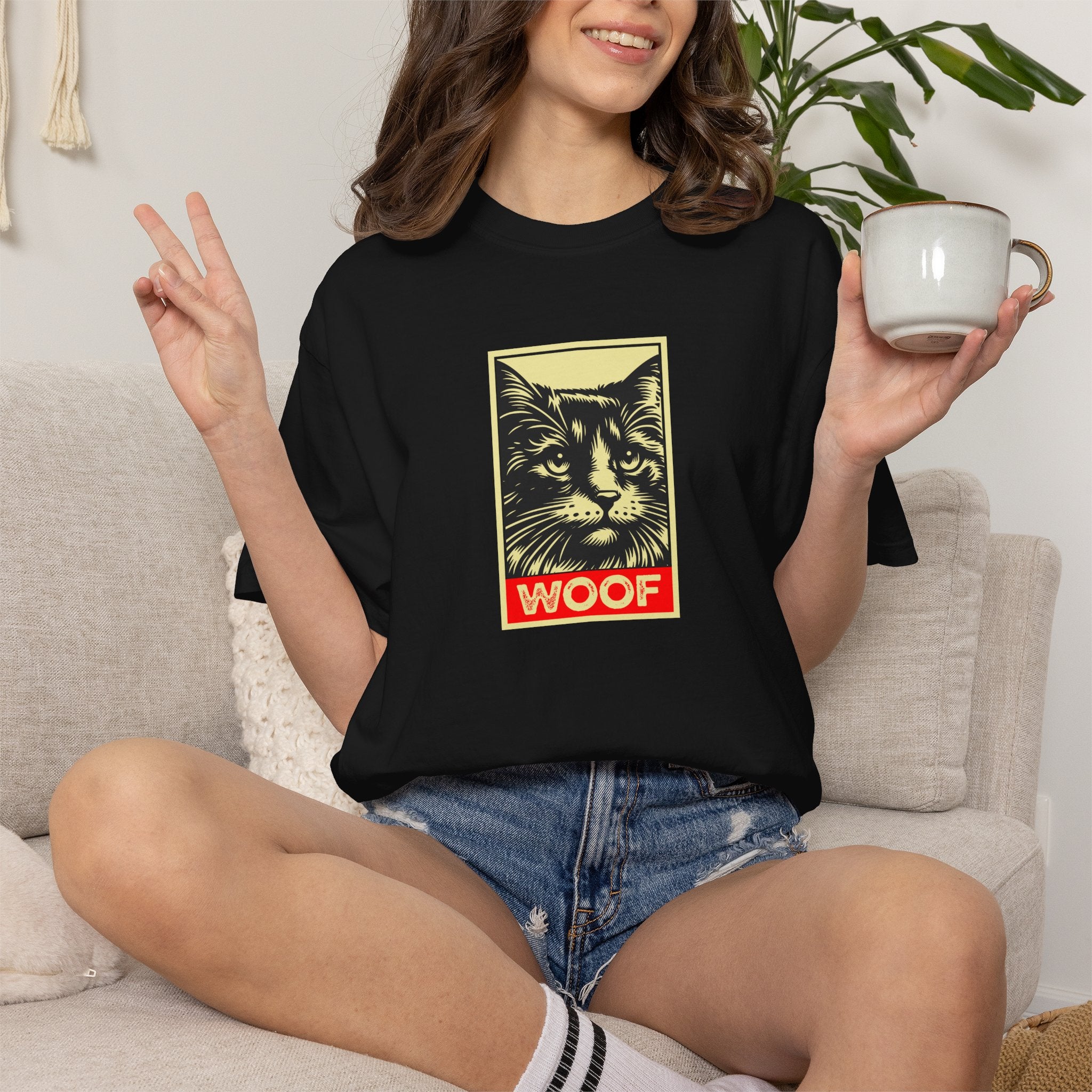 WOOF! Cat T-Shirt | Funny Cat Lover Gift | Ironic Cat Tee