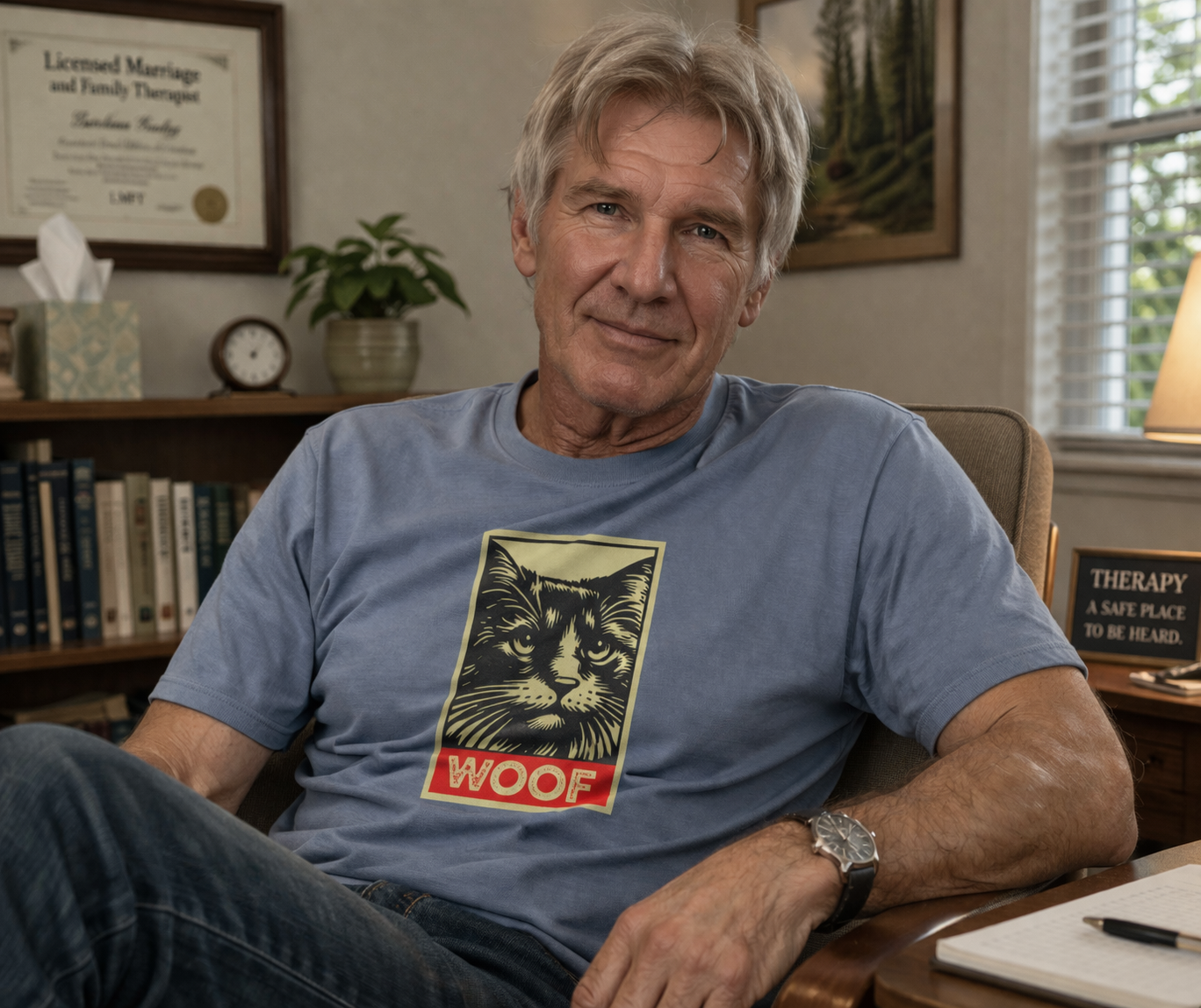 WOOF! Cat T-Shirt | Funny Cat Lover Gift | Ironic Cat Tee