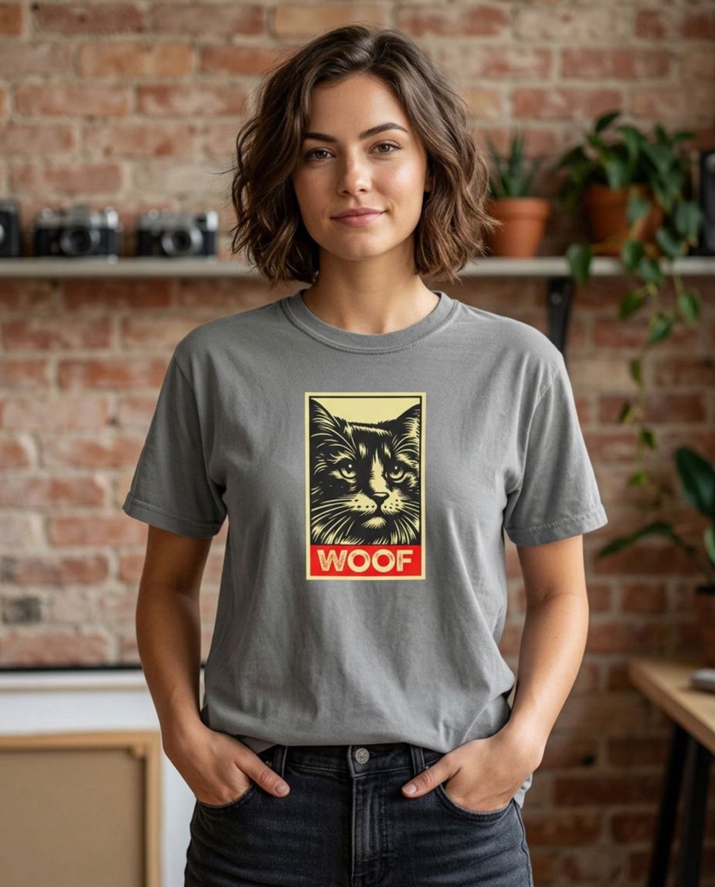 WOOF! Cat T-Shirt | Funny Cat Lover Gift | Ironic Cat Tee