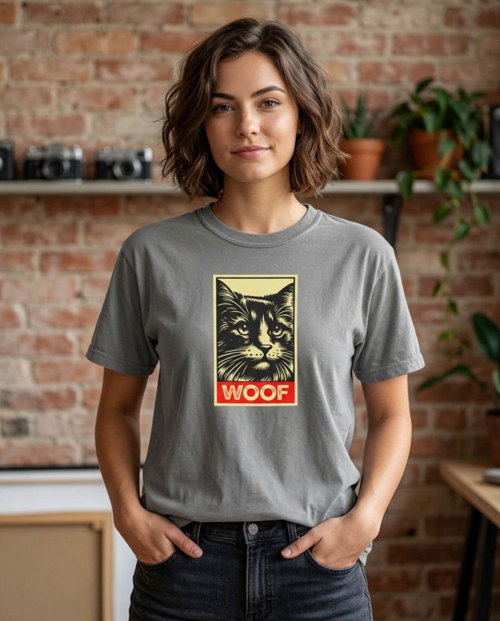 WOOF! Cat T-Shirt | Funny Cat Lover Gift | Ironic Cat Tee