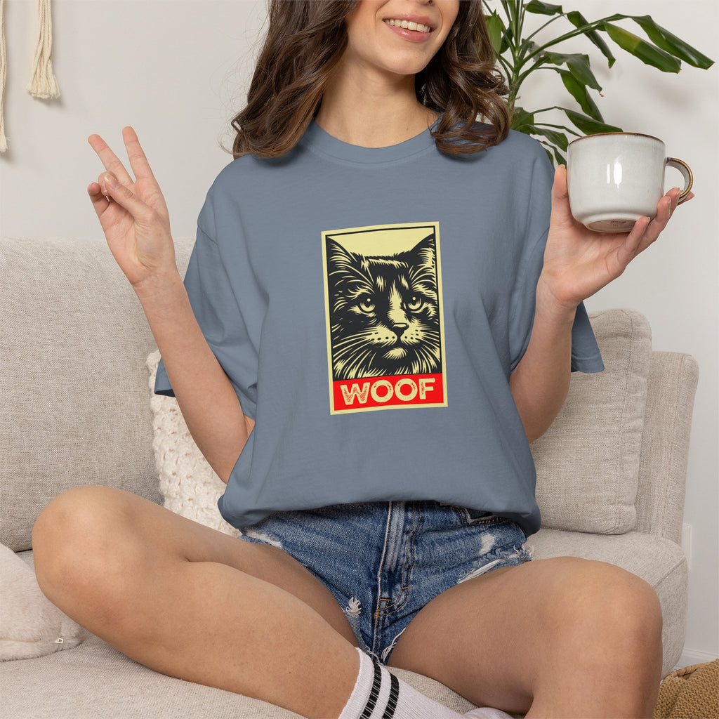 WOOF! Cat T-Shirt | Funny Cat Lover Gift | Ironic Cat Tee