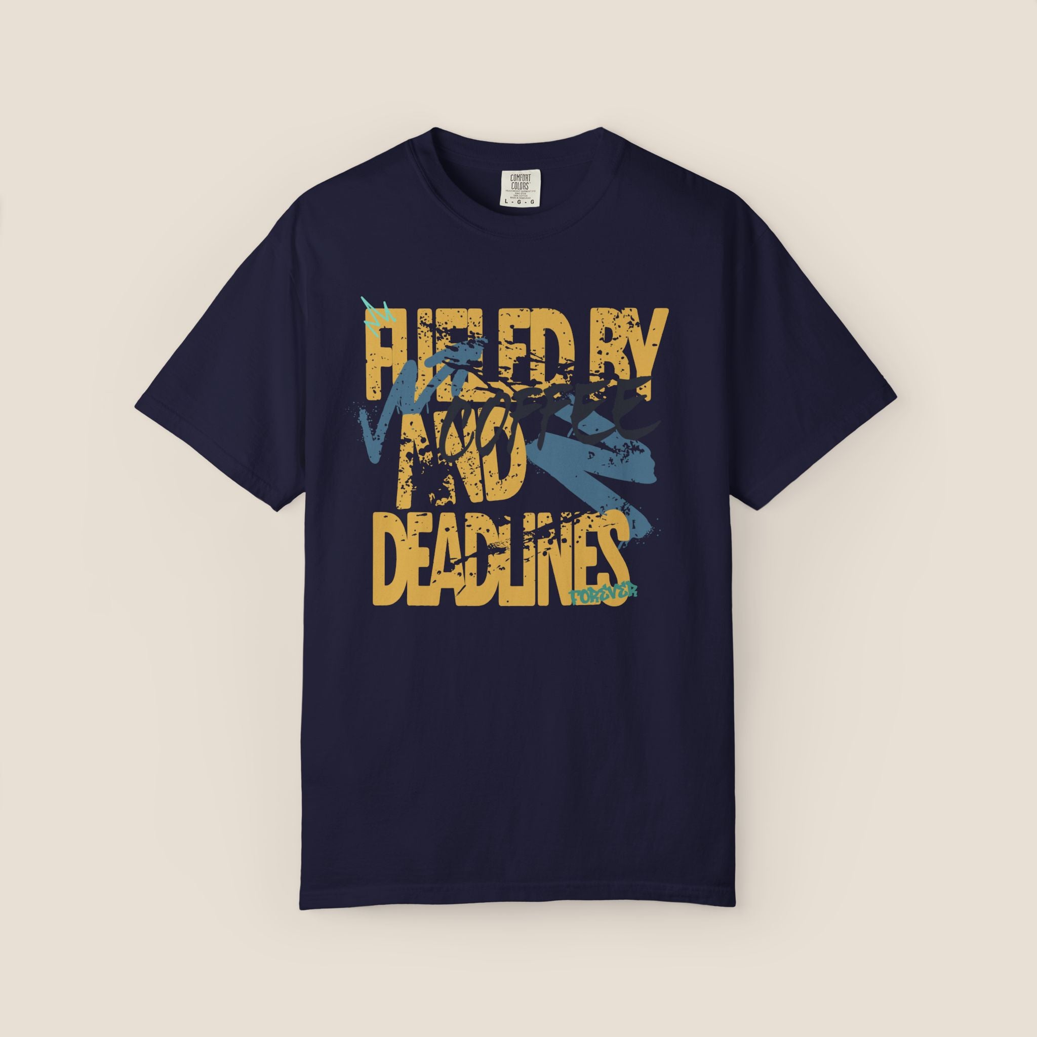 Fueled By Coffee And Deadlines Shirt | Vintage Tee | Distressed Streetwear Graphic | Funny Office Work Gift | Oversized Student Top