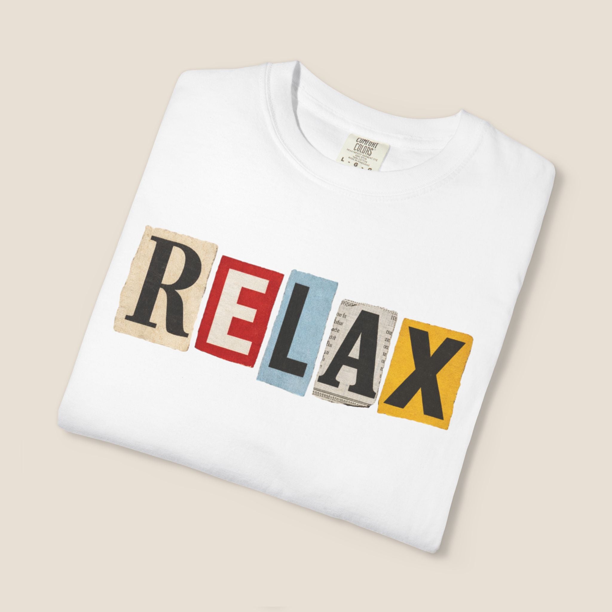 RELAX Ransom Note T-Shirt | Retro Magazine Cutout Font