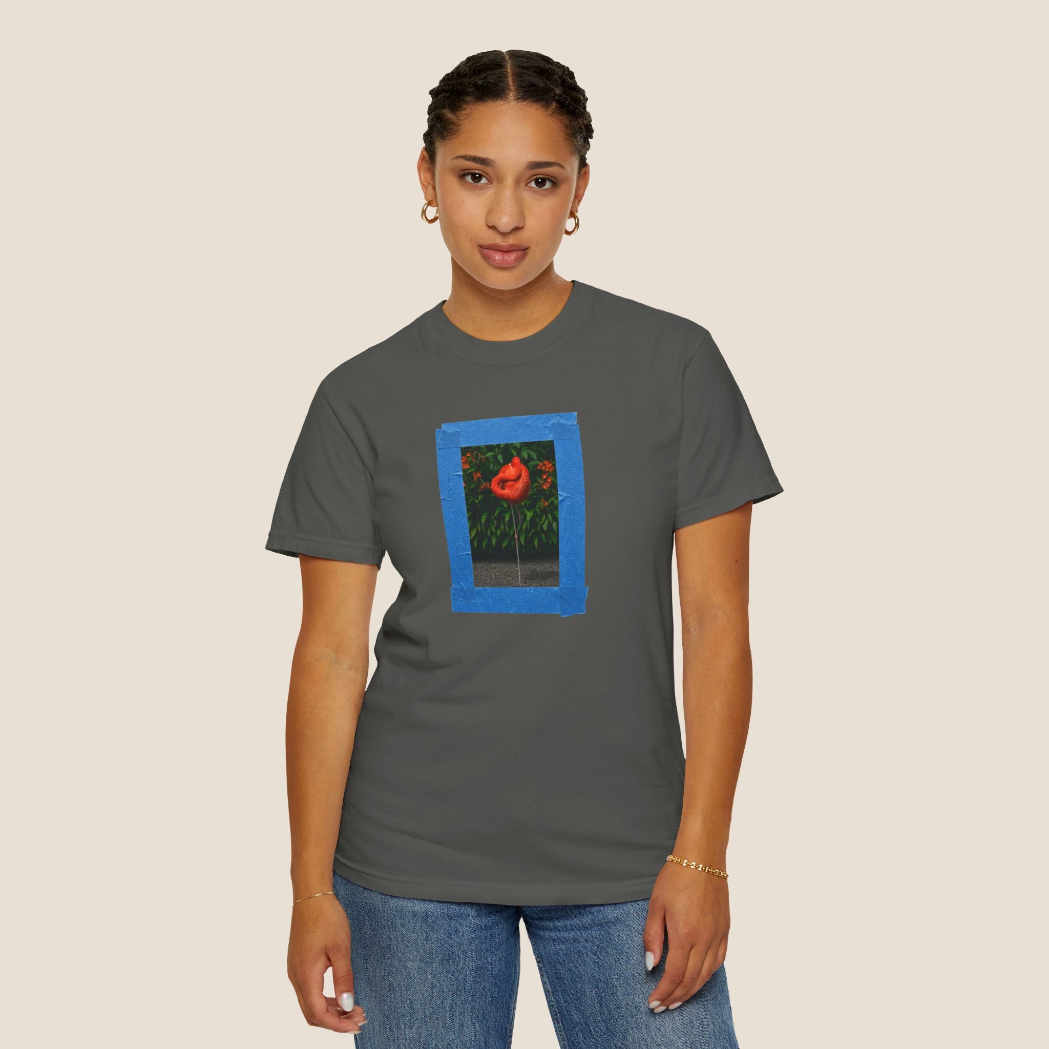 Orange Flamingo Artistic Graphic T-Shirt
