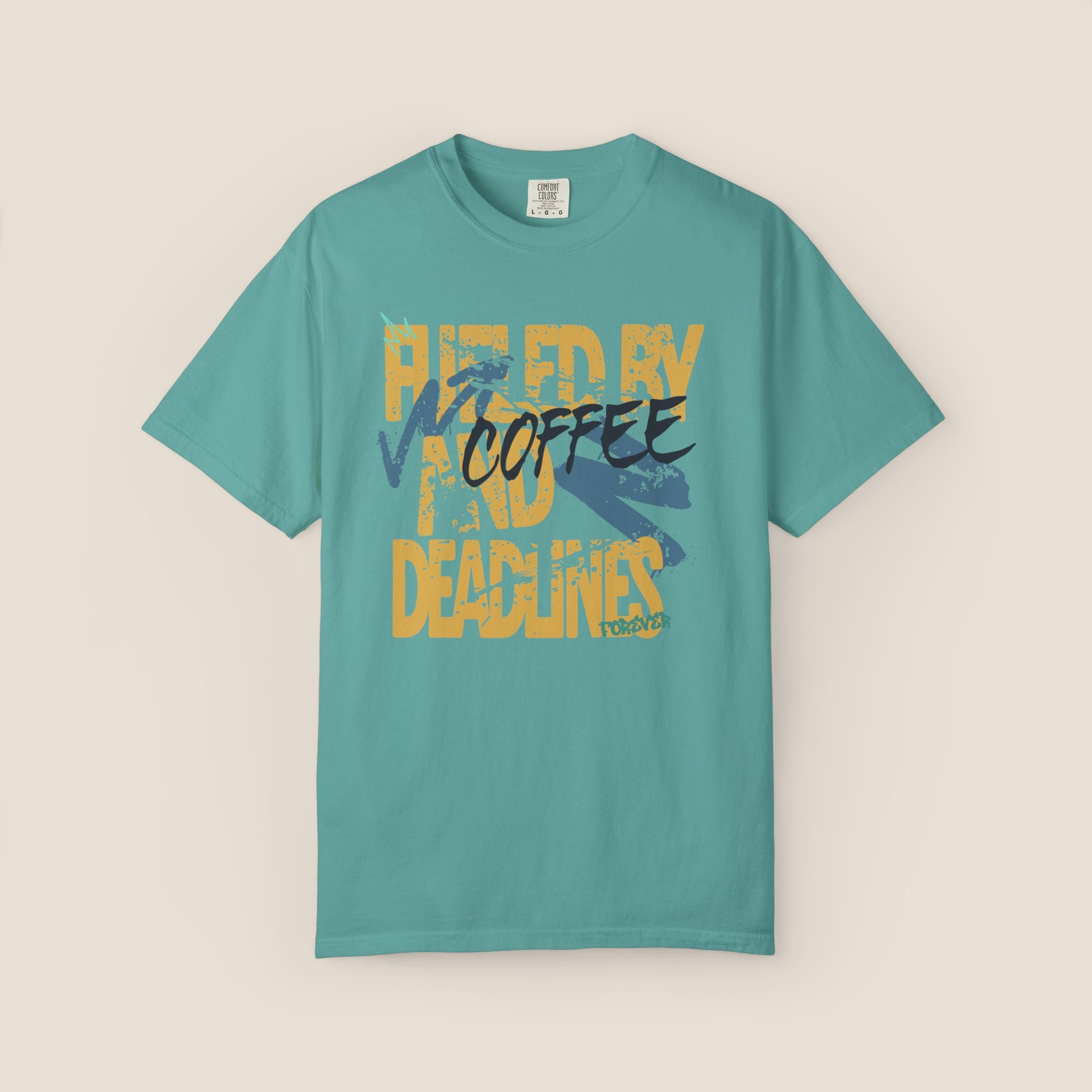 Fueled By Coffee And Deadlines Shirt | Vintage Tee | Distressed Streetwear Graphic | Funny Office Work Gift | Oversized Student Top