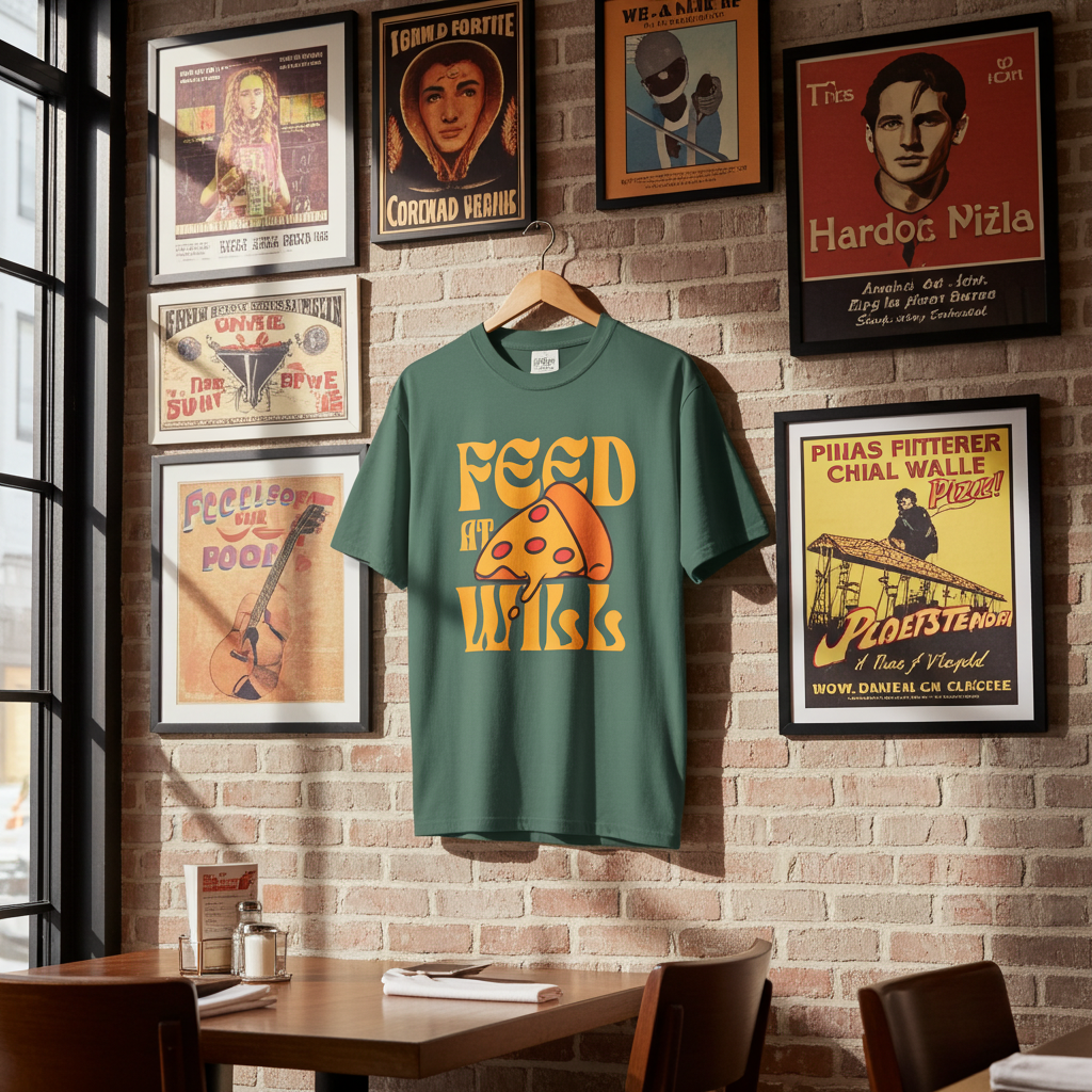 Koszulka Retro Pizza Karm Do Woli | Zabawny Prezent dla Miłośnika Jedzenia