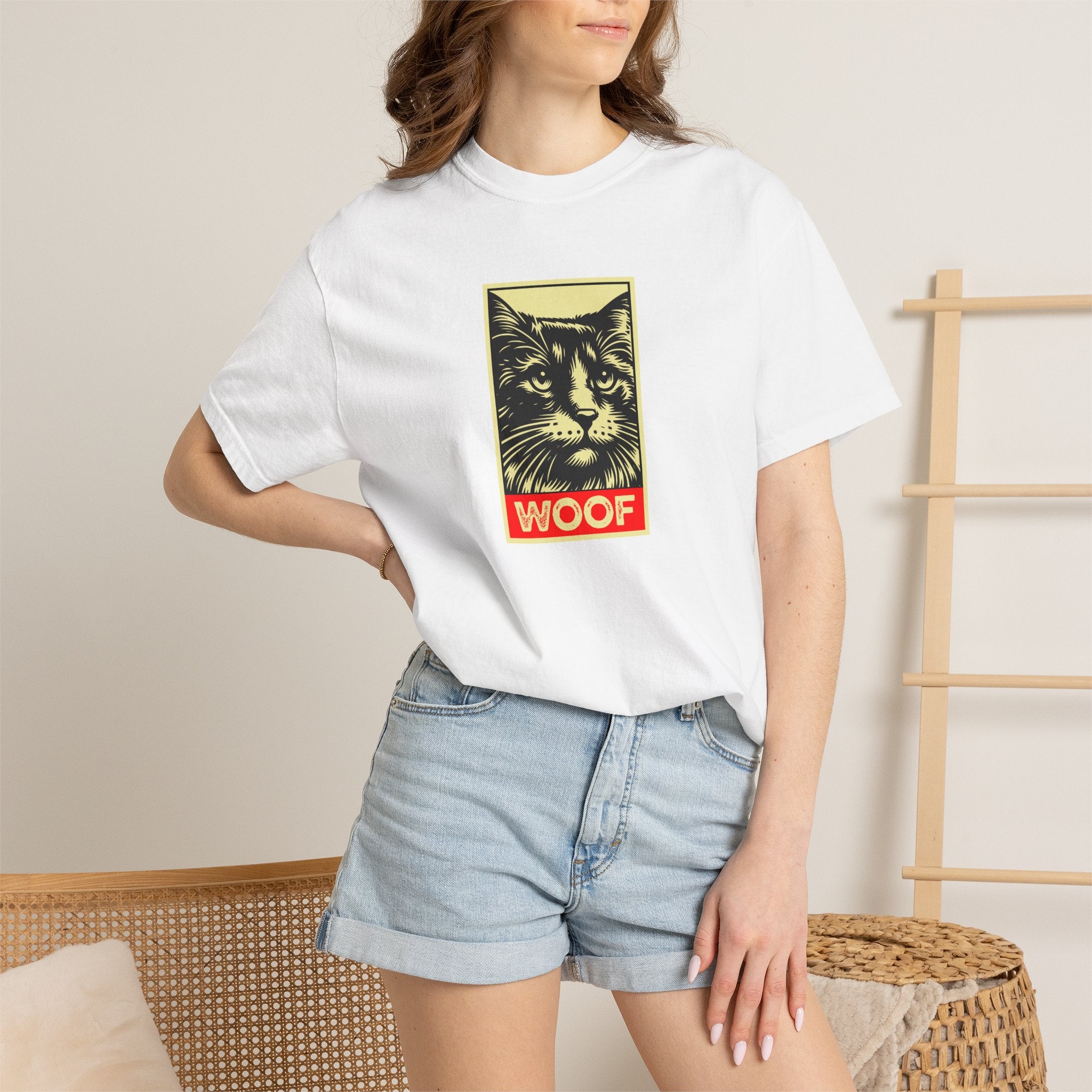 WOOF! Cat T-Shirt | Funny Cat Lover Gift | Ironic Cat Tee