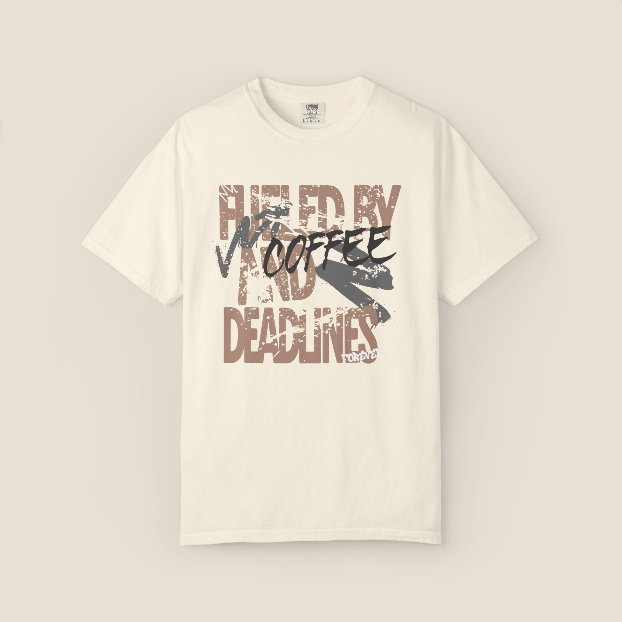 Fueled By Coffee And Deadlines Shirt | Vintage Tee | Distressed Streetwear Graphic | Funny Office Work Gift | Oversized Student Top