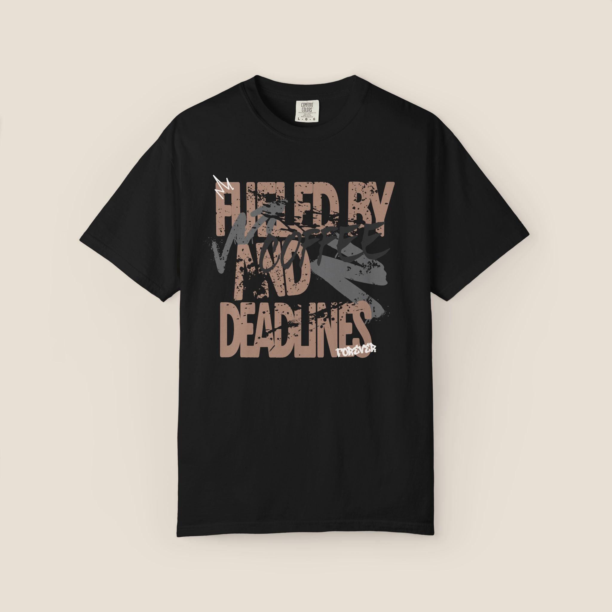 Fueled By Coffee And Deadlines Shirt | Vintage Tee | Distressed Streetwear Graphic | Funny Office Work Gift | Oversized Student Top