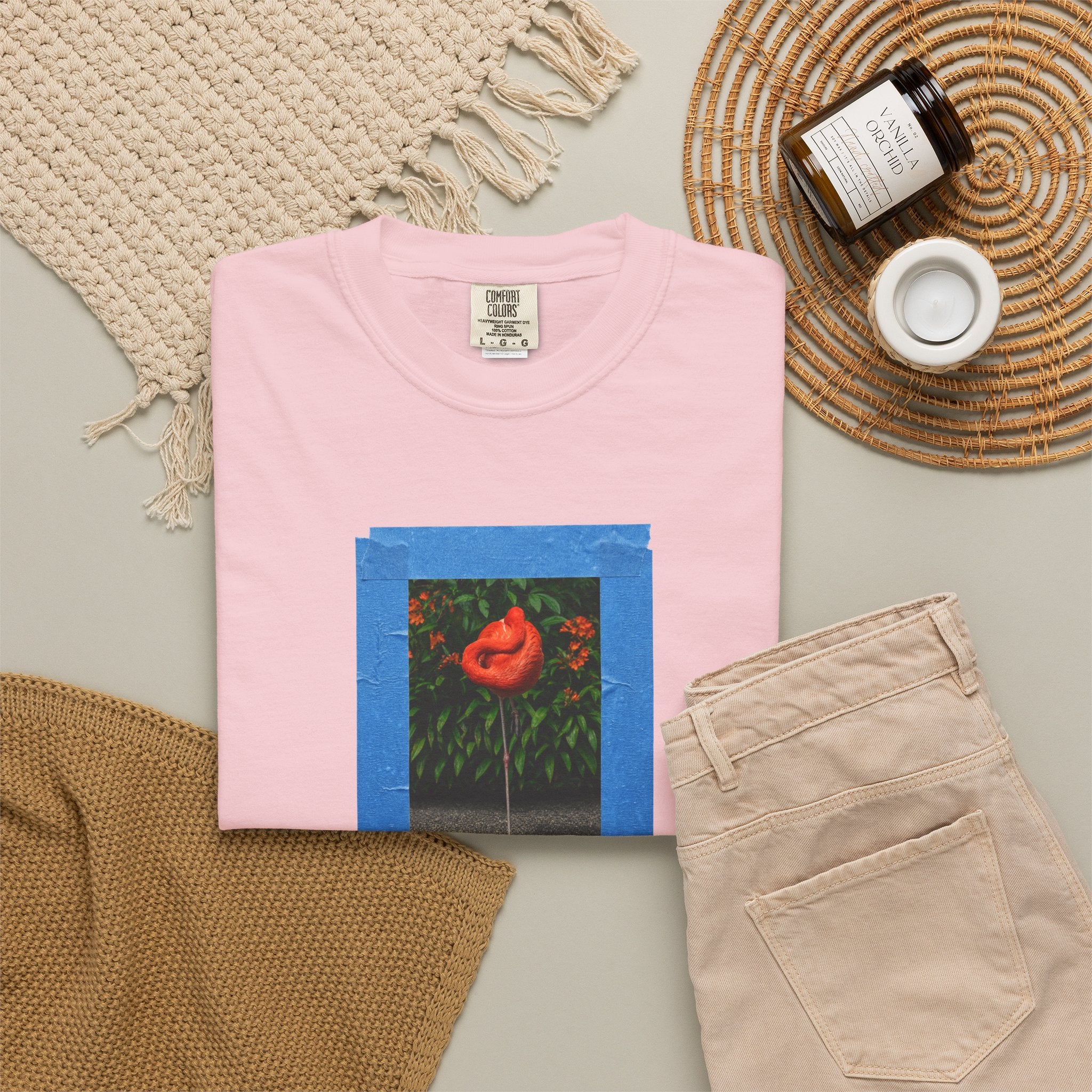 Orange Flamingo Artistic Graphic T-Shirt