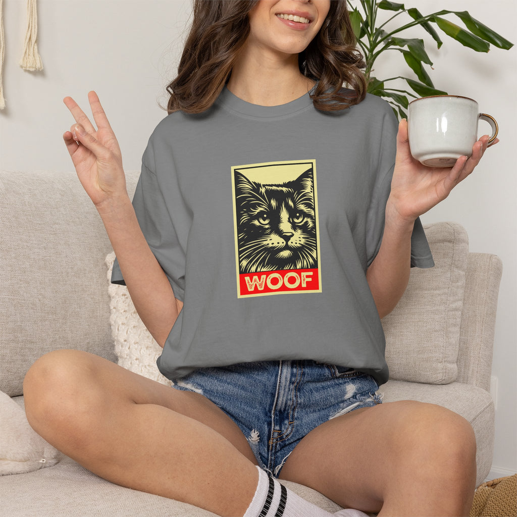 WOOF! Cat T-Shirt | Funny Cat Lover Gift | Ironic Cat Tee