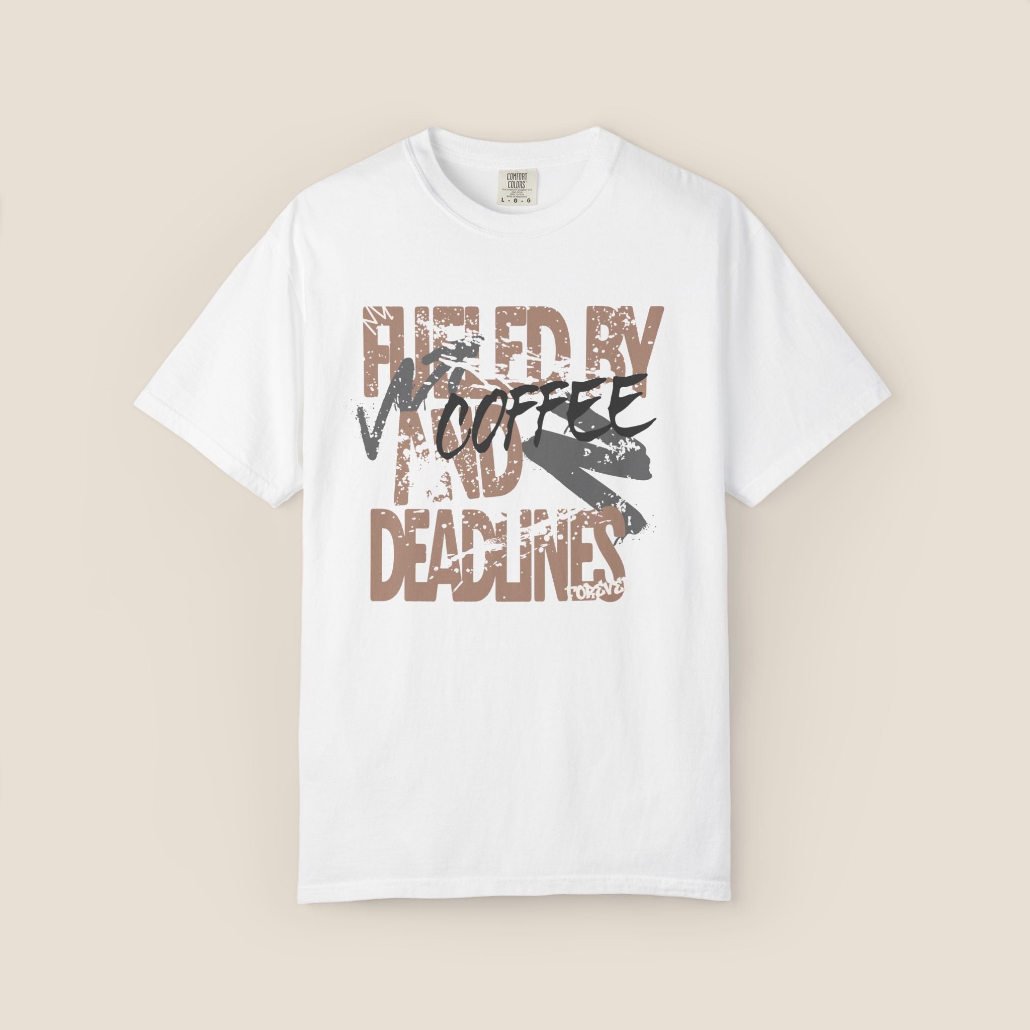Fueled By Coffee And Deadlines Shirt | Vintage Tee | Distressed Streetwear Graphic | Funny Office Work Gift | Oversized Student Top
