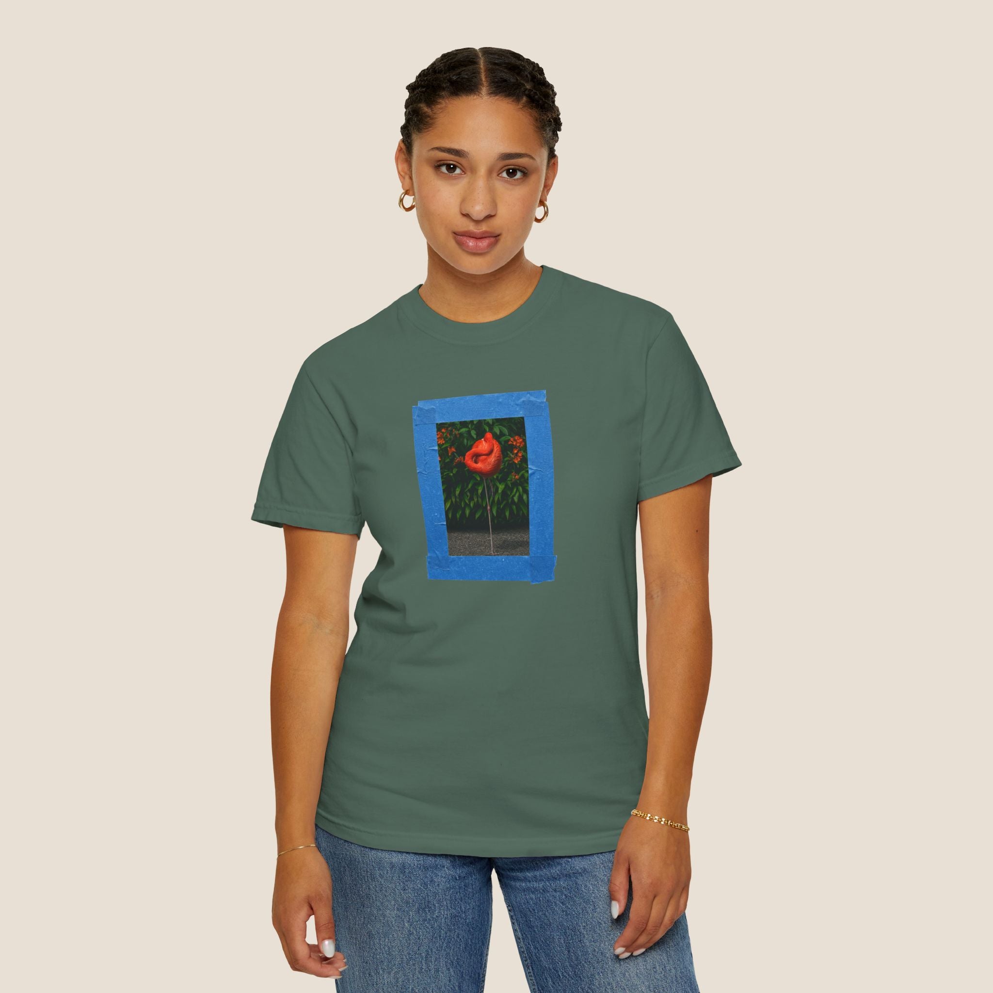 Orange Flamingo Artistic Graphic T-Shirt