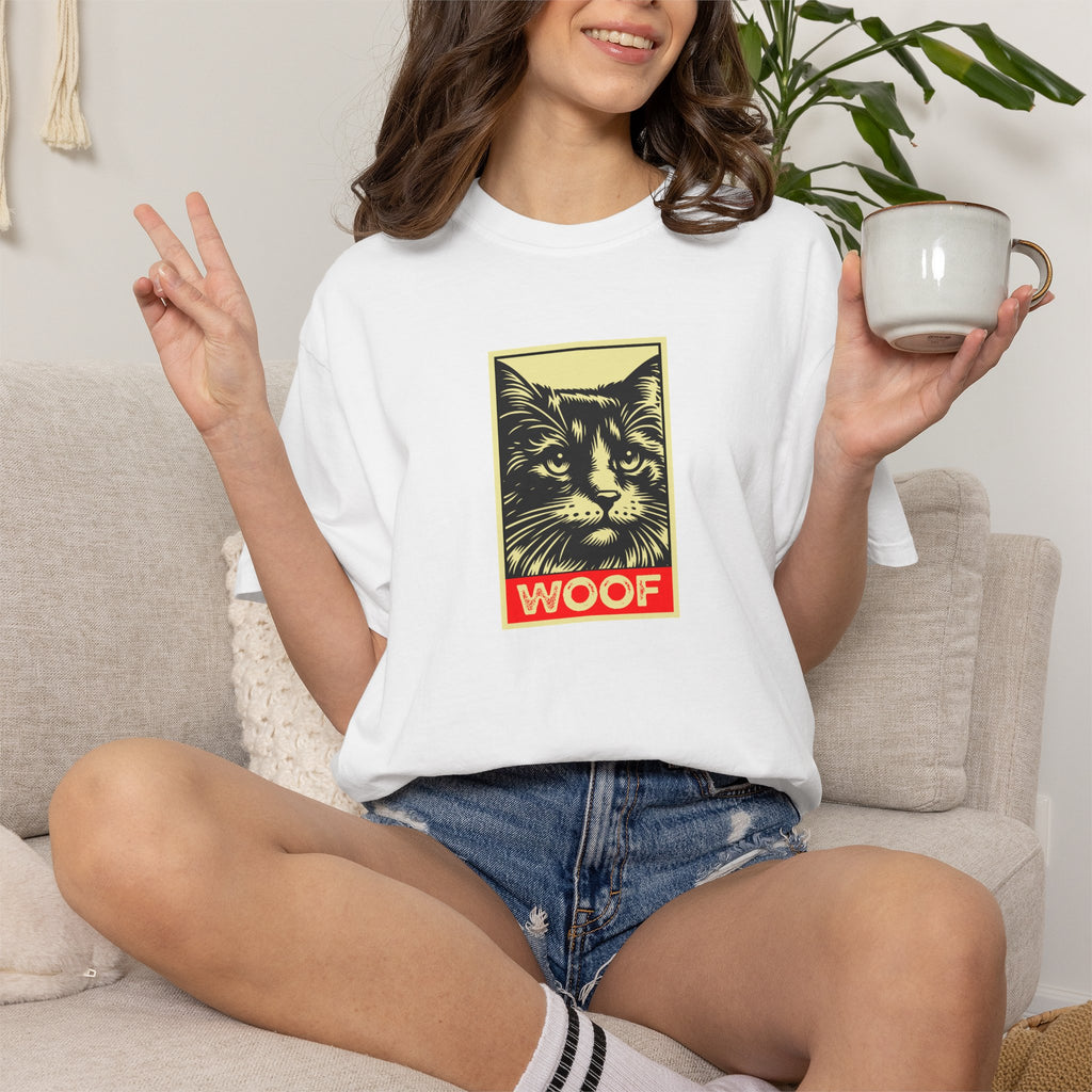 WOOF! Cat T-Shirt | Funny Cat Lover Gift | Ironic Cat Tee