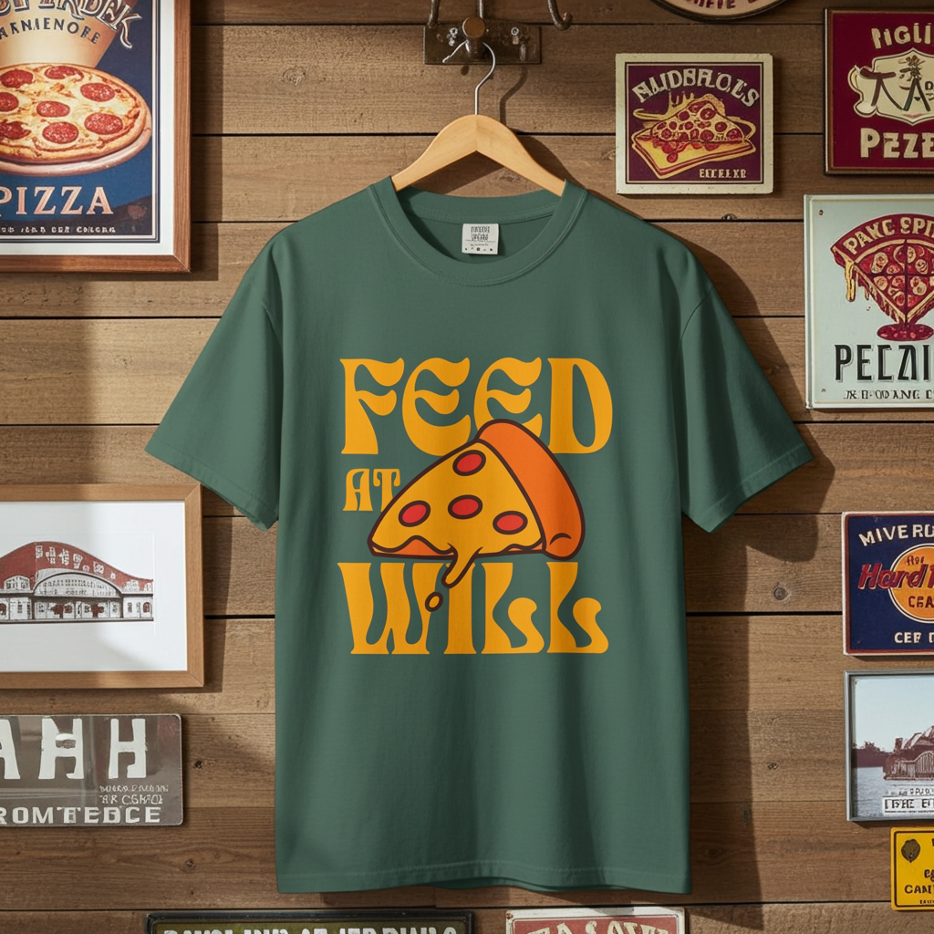 Koszulka Retro Pizza Karm Do Woli | Zabawny Prezent dla Miłośnika Jedzenia